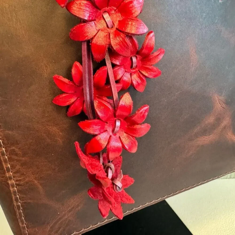 Daisy Leather Bag Charm Leather Purse Red Flower Crossbody Charms NEW - Picture 3 of 4